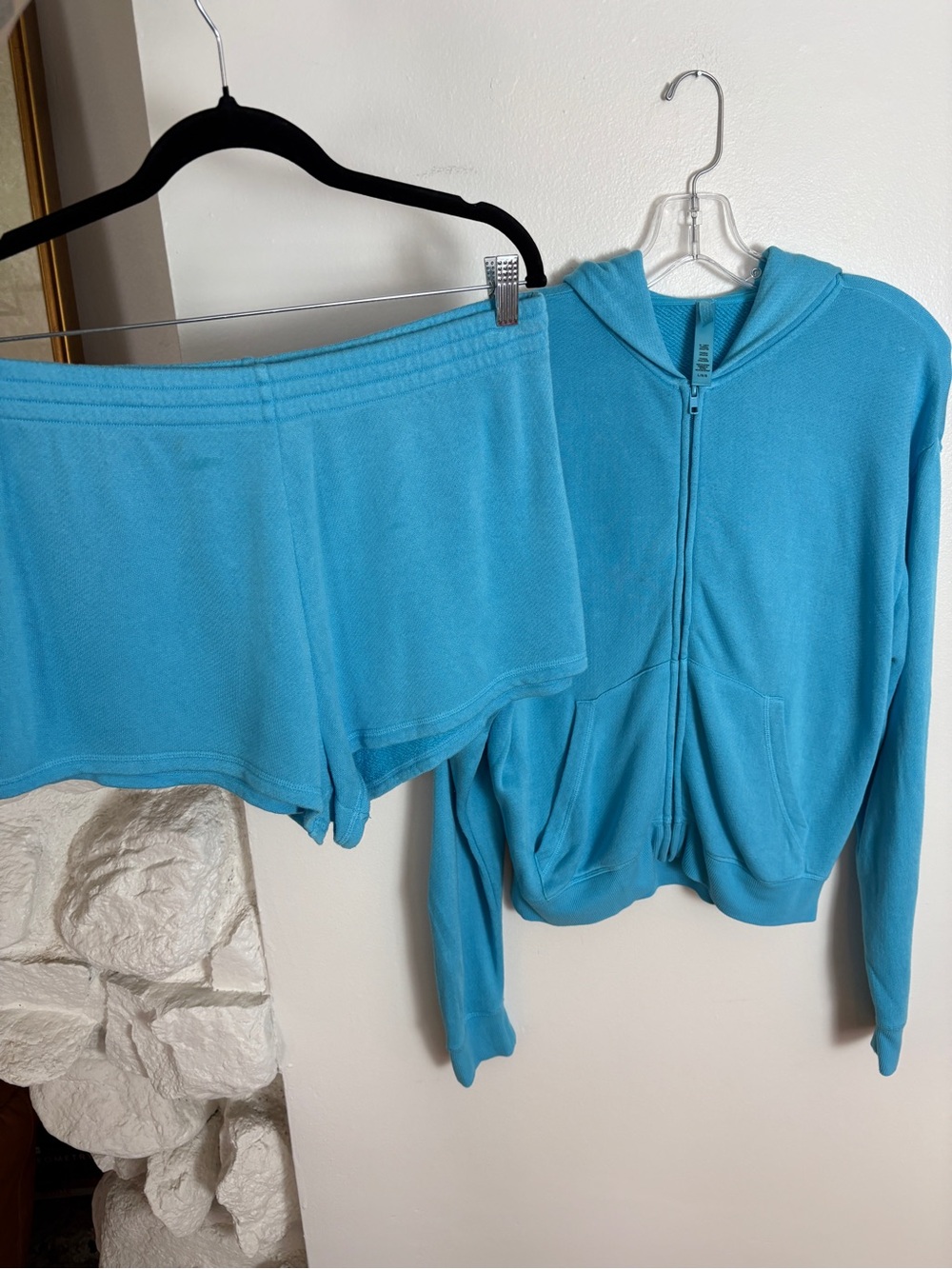 SKIMS Turquoise Zip Hoodie & Lounge Shorts Set